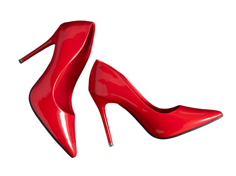 red high heels shoes display isolated