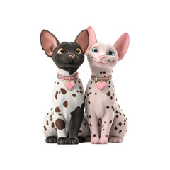 Adorable Pair of Sphynx Kittens with Heart-Shaped Tags, 3D Render