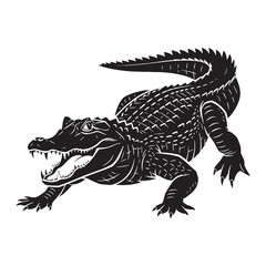 Refined Caiman Silhouette Featuring Long Jaw Detail – Vector Illustration for Creative Media – reptile silhouette