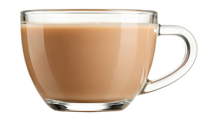 Creamy Milk Tea in Clear Glass Mug on Transparent Background