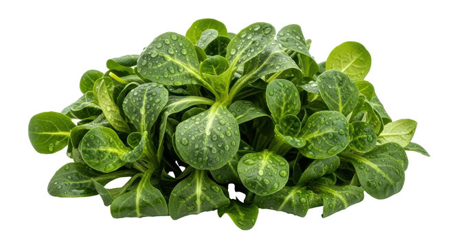Isolated Fresh Green Mache with Water Droplets