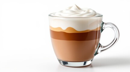 Layered Hot Chocolate with Whipped Cream isolated on White Background