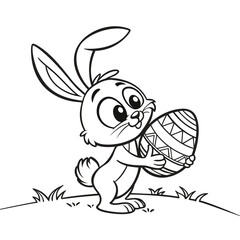 Easter bunny and easter eggs hand drawn sketch vector black and white 