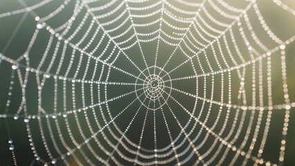 Fototapeta premium Dew-Drenched Spider Web with Radiant Symmetry