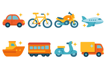 Colorful Shiny Vehicles. Flat vector mini-illustrations shiny vehicles in colors children's illustrations: polished car, shiny