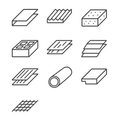 Fototapeta premium Construction Icons Grid. Outline icon set of lightweight construction elements: aluminum panel, corrugated plastic sheet, foam