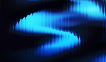 Blue wave background, glossy abstract with dark stripes effect. Wavy striped glass refraction.