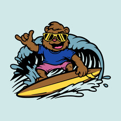 Naklejka premium illustration of bear with a surfboard