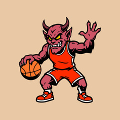 angry devil cartoon with basketball