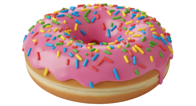 Isolated pink donut with sprinkles