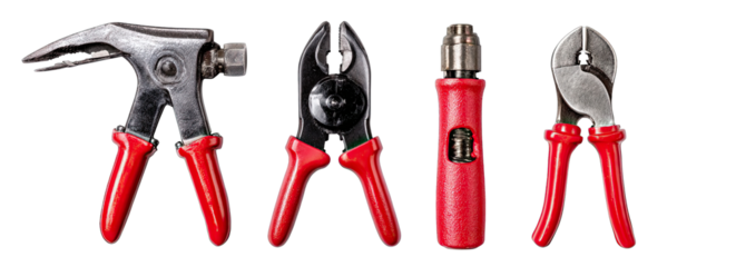 Assorted work tools with red handles