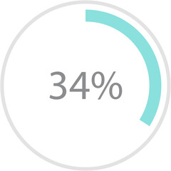 Blue green round percentage diagrams 34%, simple indicator infographic flat design vector illustration loading data interface elements app button ui ux web isolated on white background