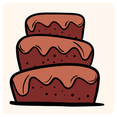 Colorful illustration of a chocolate layered cake.