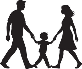 Happy Family Walking Silhouette Flat Vector Design

