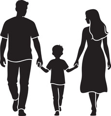 Family Stroll Silhouette Black Vector Illustration

