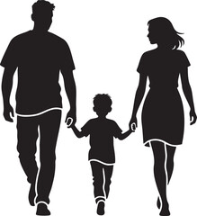 Father Mother Kid Walking Silhouette Vector Graphic

