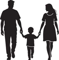Father Mother Child Silhouette Walking Flat Vector

