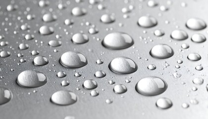 Water Droplets on a Polished Metal Surface Macro Close-up