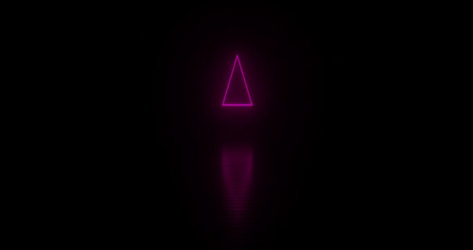 a bright neon triangle changing color, shape, and size on a reflective surface. Hypnotic 4K loop animation to complement musical performances