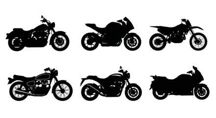 Obraz premium Silhouetted collection of various motorcycle types, showcasing different designs and styles.