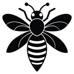 A happy, flying cartoon bee illustration with yellow honey wings and a big smile