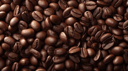 Obraz premium Coffee Bean close up: A close-up view showcases a rich, textured collection of freshly roasted coffee beans, their deep brown hues hinting at the aromatic promise within. Generative AI