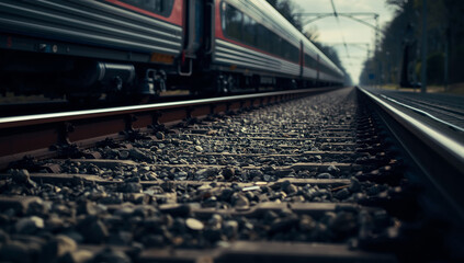 Obraz premium Railway Tracks Perspective at Train Station