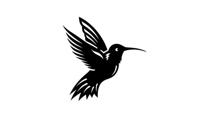 Obraz premium Hummingbird silhouette in flight with spread wings and pointed beak – Delicate motion, Stylized grace, Symbolic joy, hummingbird, bird, nature, abstract