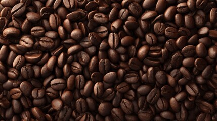 Fototapeta premium Roasted Coffee Beans: A close-up shot captures the rich texture and inviting aroma of perfectly roasted coffee beans, showcasing their deep brown hues and natural patterns. Generative AI