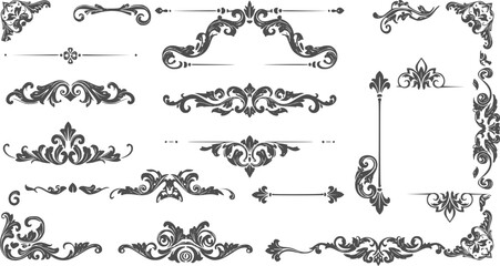 Vintage Ornamental Border and Frame Collection – Decorative Floral & Geometric Elements. Elegant corner embellishment design element