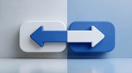 Opposite direction arrows in blue and white 3d render illustration