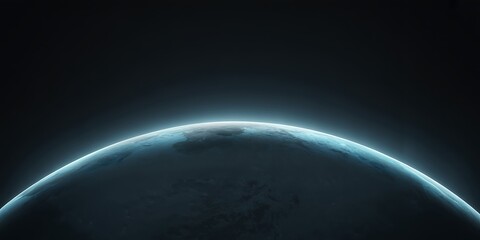 Fototapeta premium Blue Exoplanet or Distant Earth View from Space with Atmospheric Glow and Dark Cosmic Background Depicting Cosmic Wonders