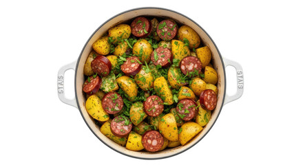Isolated Cooked Potatoes with Sausage