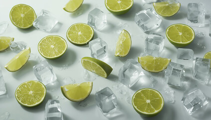 Fresh Lime Slices with Ice Cubes