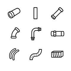 Pipe Icon Set. Outline icon set of pipes types: PVC pipe, copper pipe, steel pipe, cast iron pipe, flexible hose, galvanized pipe,