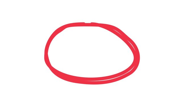 Hand-drawn red circle animation. Sketch style red lines draw circular shapes on a white background in an infinite loop.