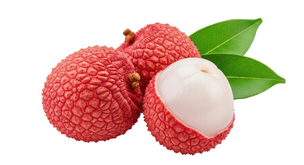 Isolated Lychee Fruits with Leaves