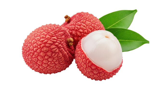 Isolated Lychee Fruits with Leaves