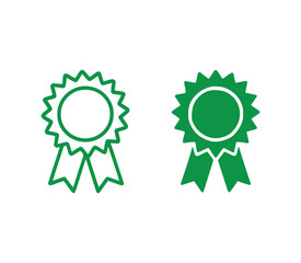 Two green award ribbons or rosettes one empty and one filled on a white background
