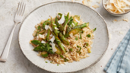 Asian rice with green asparagus