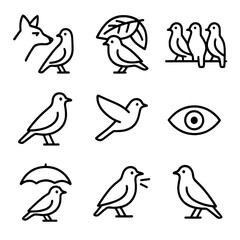 Obraz premium Roost Safety Icons. Outline icon set of roost safety: predator watch, camouflage, group roost, alert posture, escape flight,