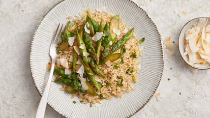 Asian rice with green asparagus