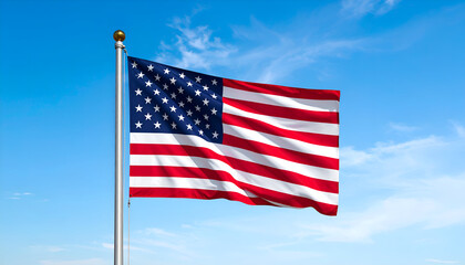 Naklejka premium US flag waving with blue sky.