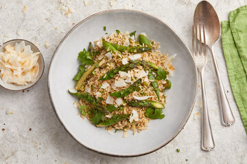 Asian rice with green asparagus
