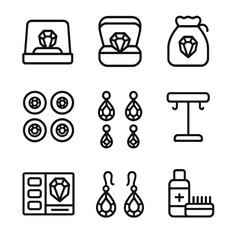 Fototapeta premium Topaz Icon Collection. Outline icon set of topaz collection: gemstone display, jewelry box, gemstone pouch, topaz ring collection,