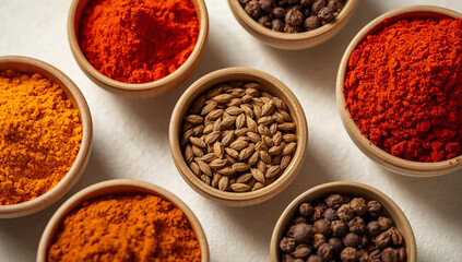Assorted Spices in Ceramic Bowls