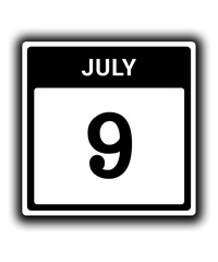 black calendar icon July month date 9