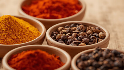 Assorted Spices in Ceramic Bowls