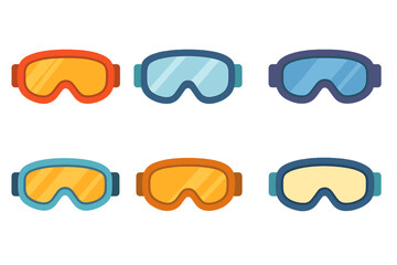 Winter Goggles Icons. Flat vector mini-illustrations winter goggles in colors children's illustrations: ski goggles, snowboarding