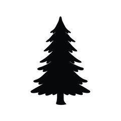 Obraz premium Silhouette of a Christmas Tree on White Background with Detailed Branches